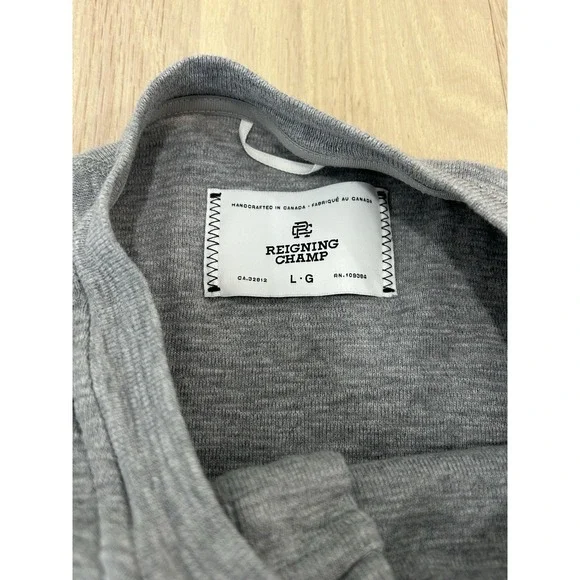 REIGNING CHAMP Gray Long Sleeve Henley Shirt Sz Large Cotton Made in Canada - Picture 3 of 6